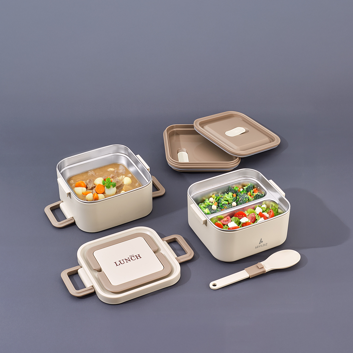 Aryıldız Bento Lunch Box Kare Beige 1400 ml - ARYILDIZ