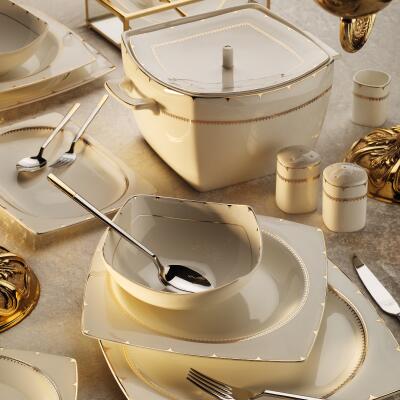Aryıldız Bone Square Gold Rose 60 Parça 12 Kişilik Yemek Takımı - ARYILDIZ