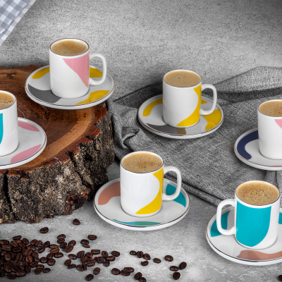 Aryıldız Colorbrush 6 Kişilik 12 Parça Kahve Fincan Takımı 90 ml - ARYILDIZ