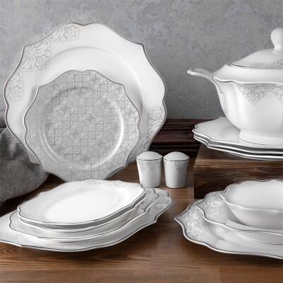 Aryıldız Porselen 60 Parca Silver Yemek Takımı 40021 - ARYILDIZ