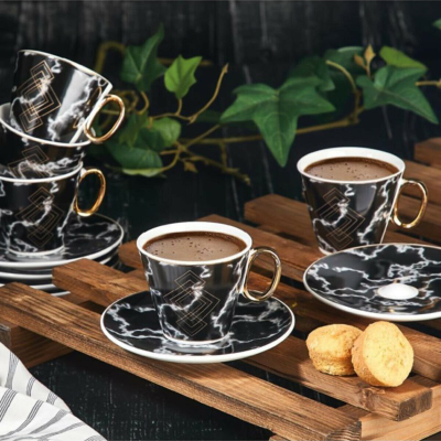 Aryıldız Prestige New Bone Siyah 12 Parça 6 Kişilik Kahve Fincan Takımı - ARYILDIZ