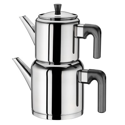 Aryıldız Roma Simli Siyah Büyük Çaydanlık Takım - ARYILDIZ