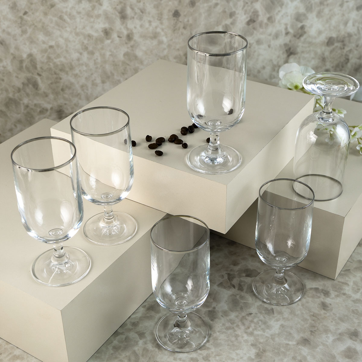 Aryıldız Rona 6’lı Kahve Yanı Su Bardağı Platin 200 ml - ARYILDIZ