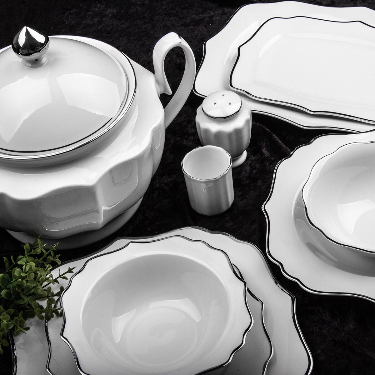 Aryıldız Silver Porselen 60 Parça 12 Kişilik Yemek Takımı - ARYILDIZ