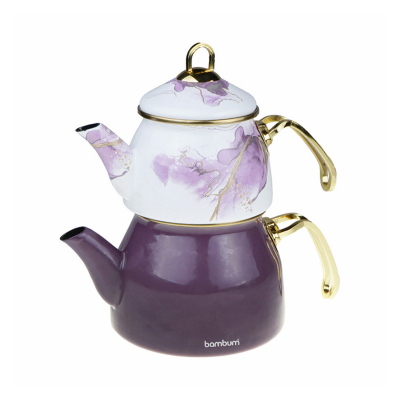 Bambum Taşev Smoky Emaye Caydanlık Takım Mor - TAŞEV