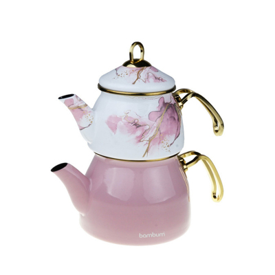 Bambum Taşev Smoky Emaye Çaydanlık Takım Pembe - TAŞEV