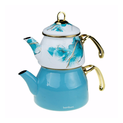Bambum Taşev Smoky Emaye Çaydanlık Takım Turkuaz - TAŞEV