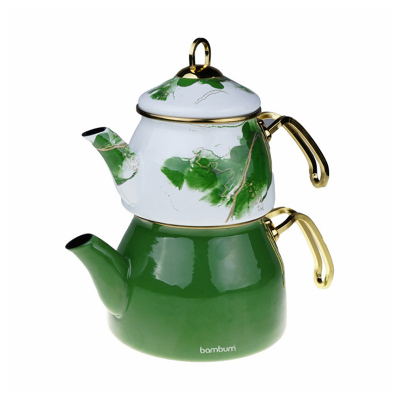 Bambum Taşev Smoky Emaye Çaydanlık Takım Yeşil - TAŞEV