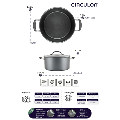 Circulon 24 cm Kapaklı Derin Tencere - 7