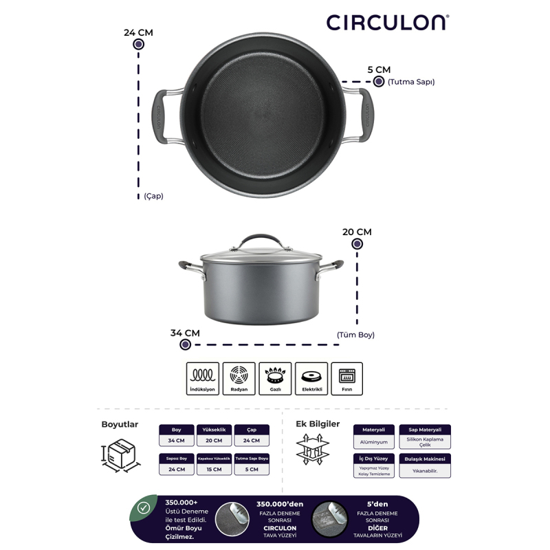 Circulon 24 cm Kapaklı Derin Tencere - 7