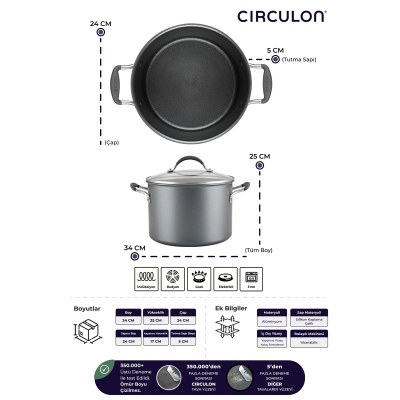 Circulon 24 cm Kapaklı Xl Derin Tencere - 7