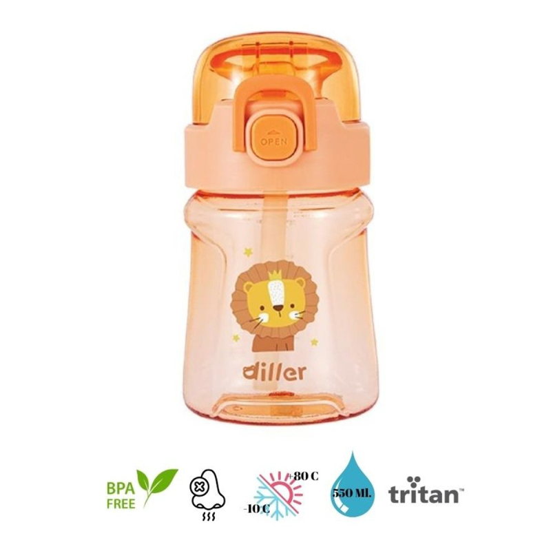 Diller Tritan Pipetli Çocuk Matara Turuncu 550 ml - 1