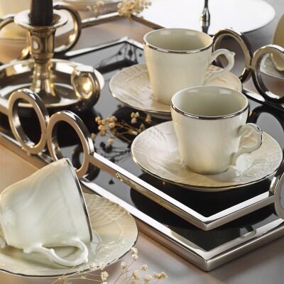 Evaliza Caserta Platin 6 Kişilik Kahve Fincan Takımı - EVALIZA