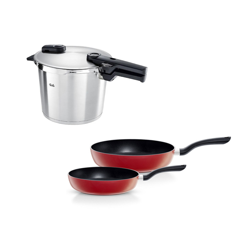 Fissler Vitaquick Premium 4,5 Litre Düdüklü Tencere + Kırmızı Cenit Tava Set - 1
