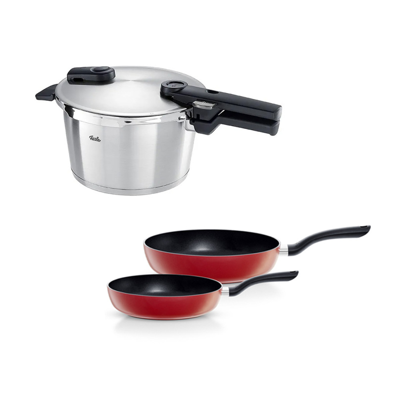Fissler Vitaquick Premium 6 Litre Düdüklü Tencere + Kırmızı Cenit Tava Set - 1
