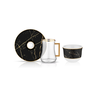 Koleksiyon Dervish Kulplu Gawa 6'lı Çay Seti Mermer Siyah - KOLEKSIYON