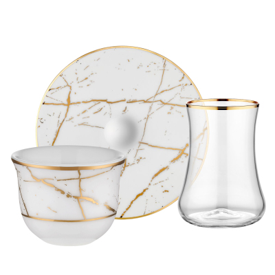 Koleksiyon Dervish Mermer 12 Parça Çay Seti + Gawa 6 Parça Kahve Seti - KOLEKSIYON