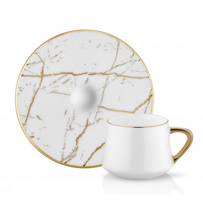 Koleksiyon Sufi Beyaz Mermer 6 Kişilik Türk Kahve Fincan Takımı - KOLEKSIYON