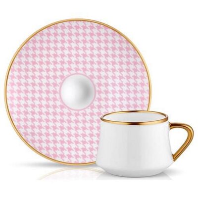 Koleksiyon Sufi Türk Kahvesi Seti 6'lı Ekose Pembe - KOLEKSIYON