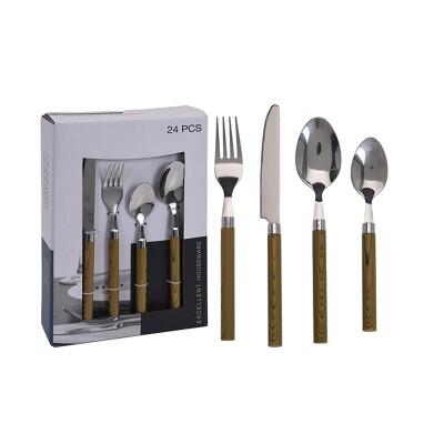 Koopman 24 Parça Çatal Kaşık Bıçak Akasya Ahşap Sap - KOOPMAN