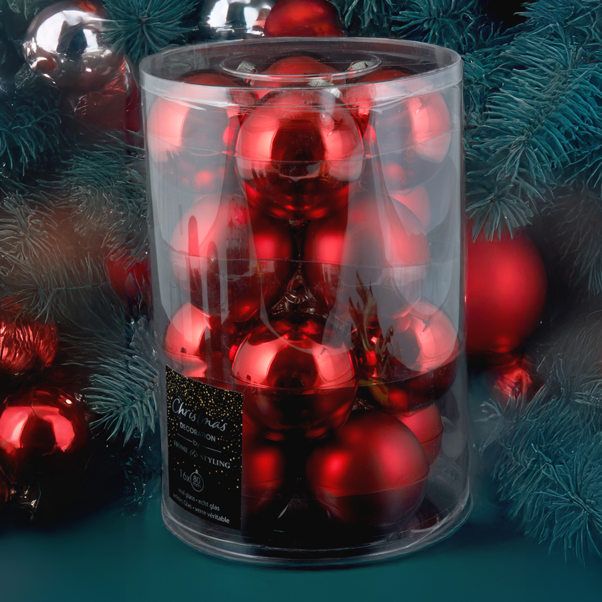 Koopman New Year 16 Parça Yılbaşı Topu Red 80 mm - KOOPMAN