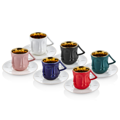 Lamedore Nordic Face 6'lı Renkli Kahve Fincan Seti - LAMEDORE