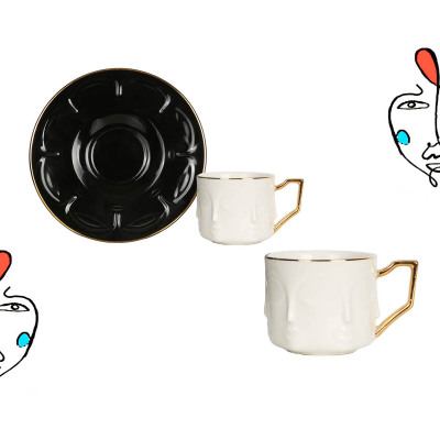 Luck Art Fincan Takımı Illustration Black-Gold 12 Parça - LUCKY ART