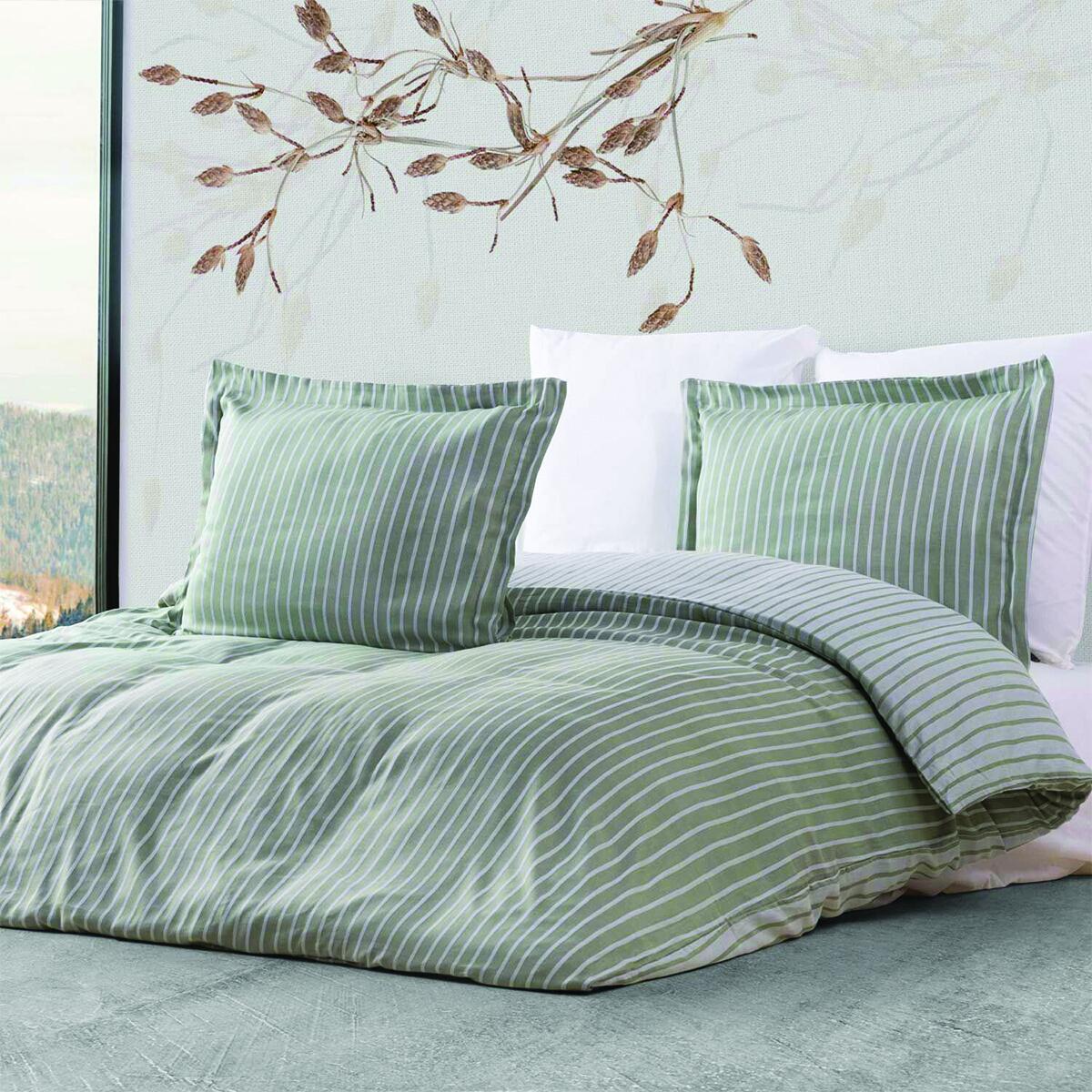 Maxstyle Bambu Çizgili Haki Çift Kişilik Nevresim Takımı - MAXSTYLE