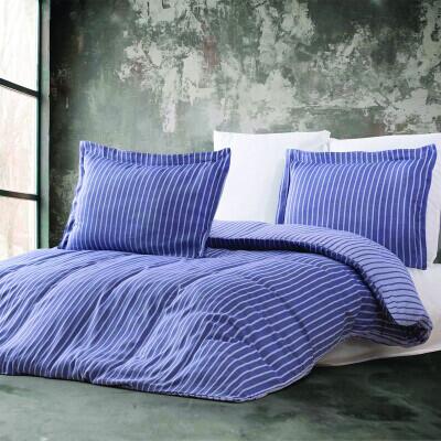 Maxstyle Bambu Çizgili Lacivert Tek Kişilik Nevresim Takımı - MAXSTYLE