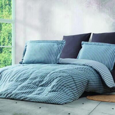 Maxstyle Bambu Çizgili Petrol Tek Kişilik Nevresim Takımı - MAXSTYLE