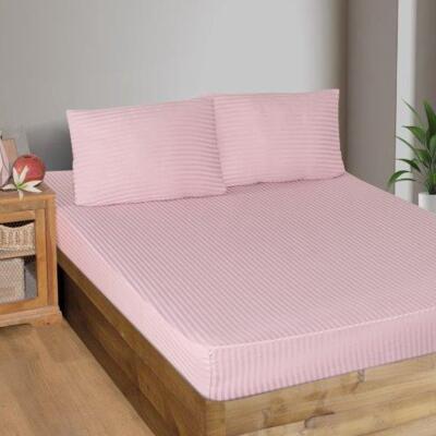 Maxstyle Fitted Saten Çift Kişilik Çarşaf + Yastık Kılıfı Pudra - MAXSTYLE