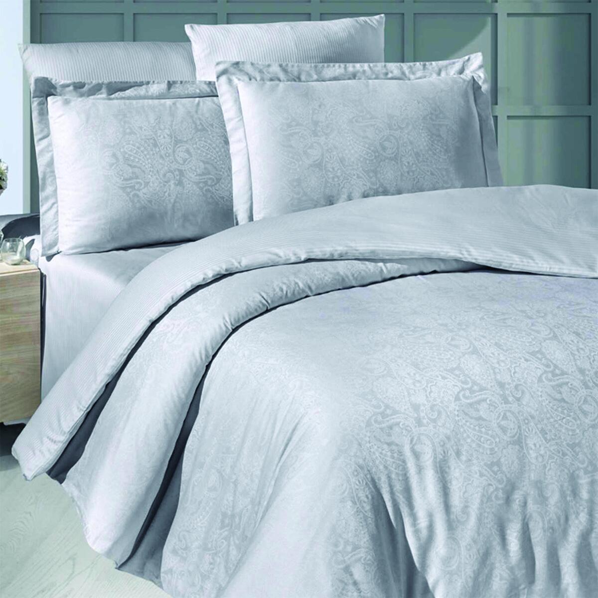 Maxstyle Jakarlı Saten Anemone Gri Çift Kişilik Nevresim Takımı - MAXSTYLE