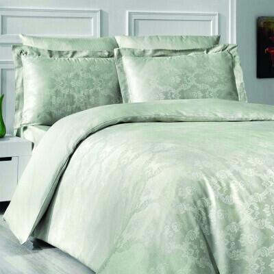 Maxstyle Jakarlı Saten Evgenia Çağla Yeşili Çift Kişilik Nevresim Takımı - MAXSTYLE