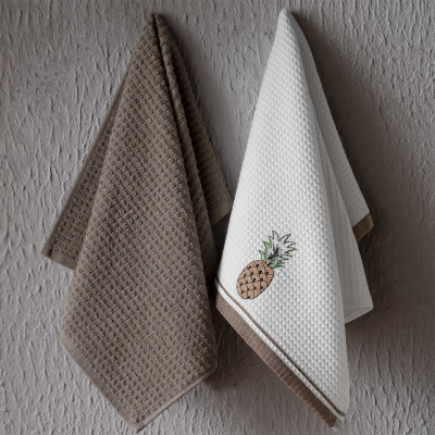 Maxstyle Pamuk Ananas Desenli 2 Parça Mutfak Havlusu 40x60 cm - MAXSTYLE