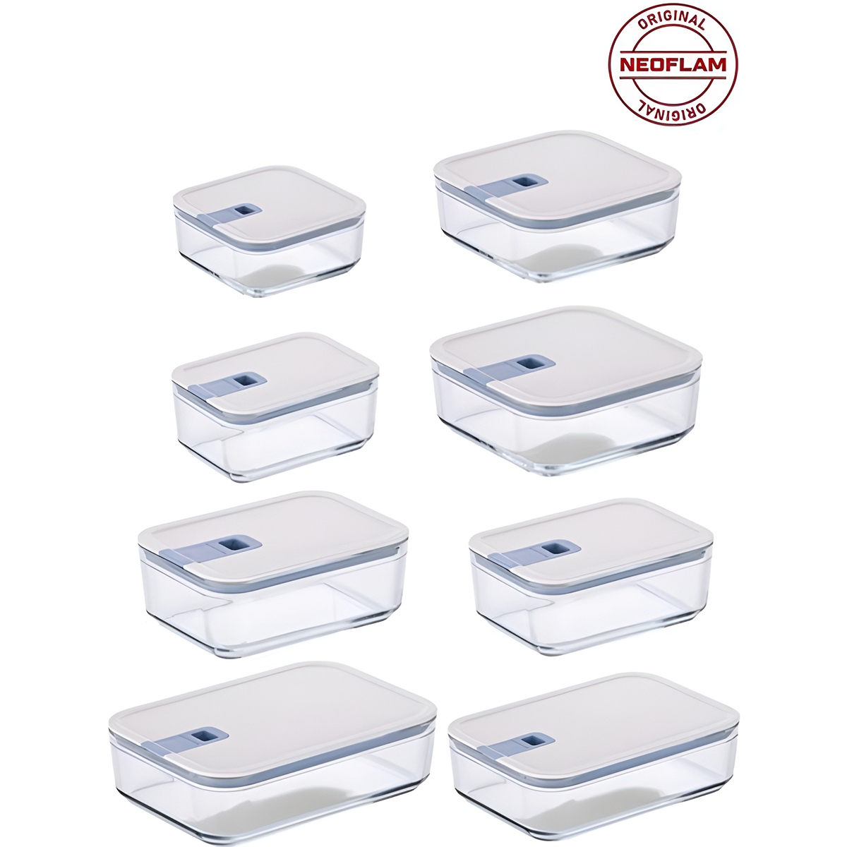 Neoflam Perfect Seal 8 Parça Cam Saklama Kabı Bej - NEOFLAM