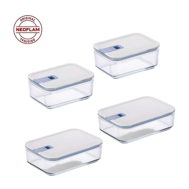 Neoflam Perfect Seal Dikdörtgen Cam Saklama Kabı Seti 4 Parça 1100ML + 1600ML - 1