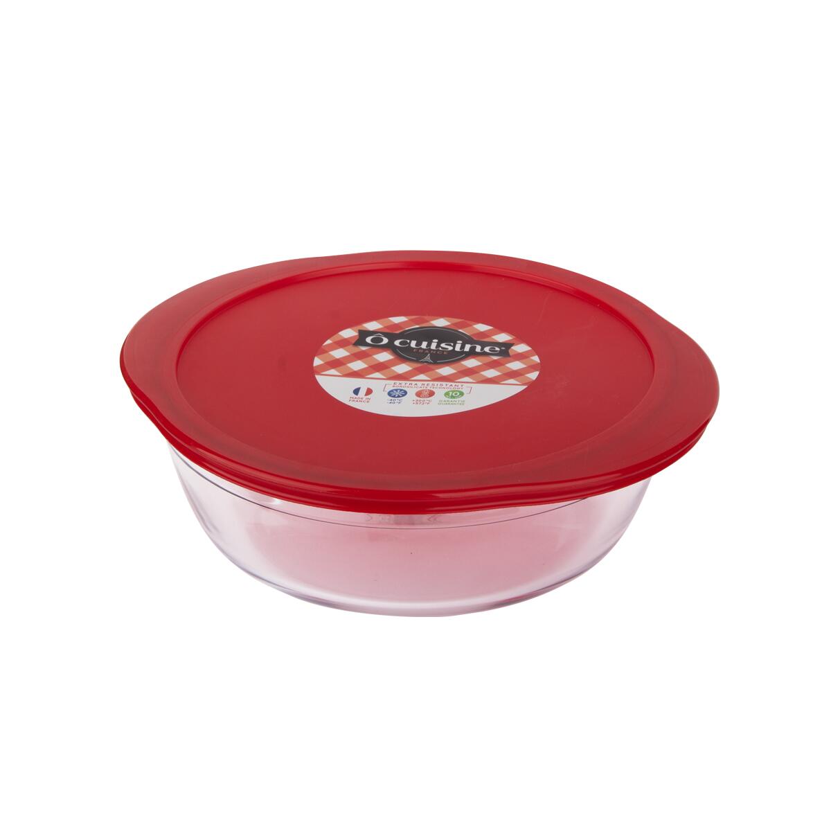 Ocuisine Kırmızı Yuvarlak Cam Saklama Kabı 26x23 Cm - OCUISINE