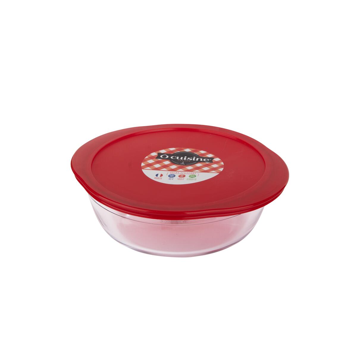 Ocuisine Kırmzı Yuvarlak Cam Saklama Kabı 20 Cm - OCUISINE