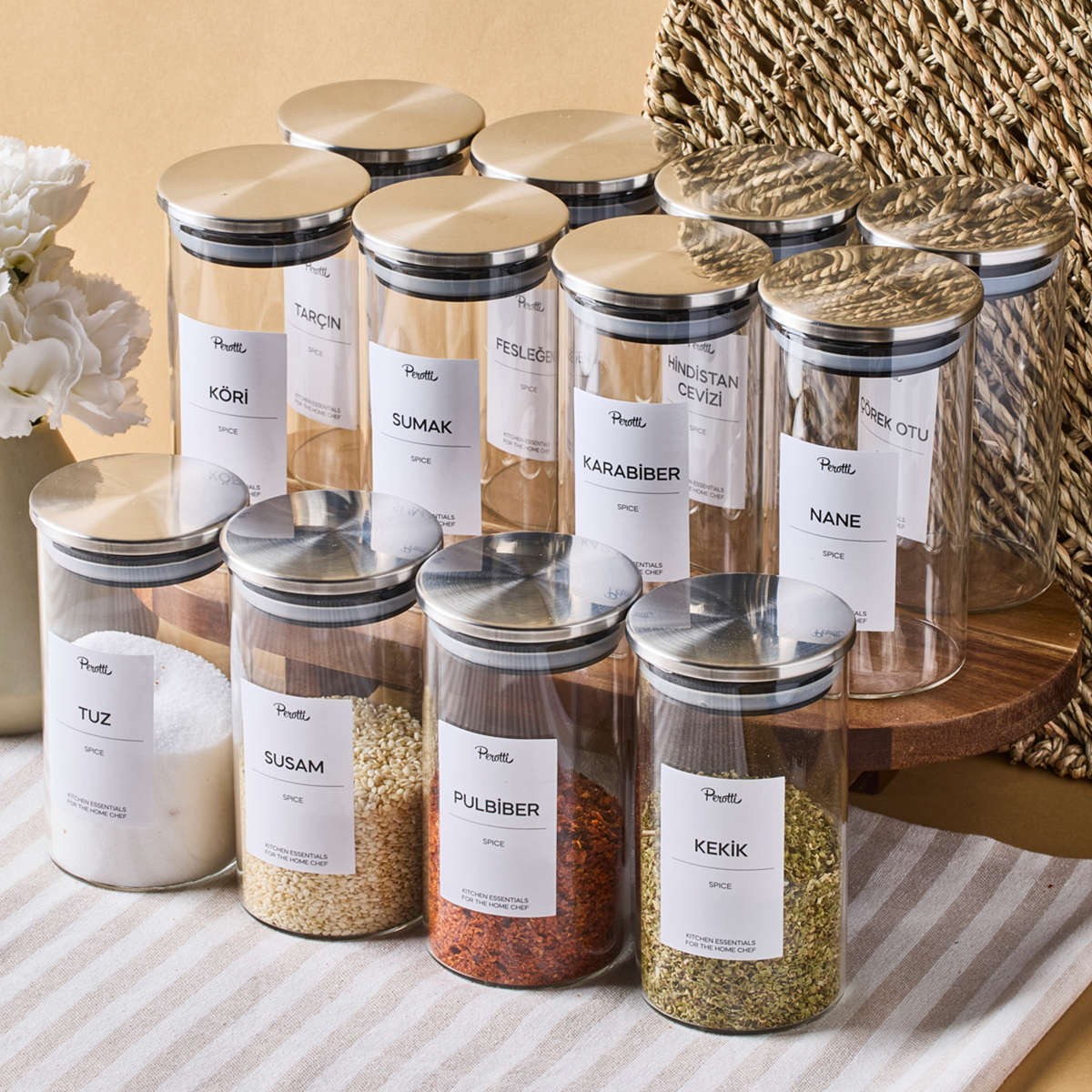 Perotti Aurelia 12 Parça Metak Kapak Cam Baharatlık 325 ml - PEROTTI