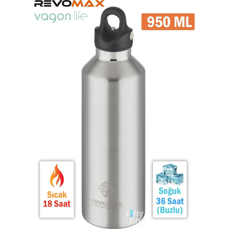 Revomax Paslanmaz Çelik Vakumlu Matara Gri 950 ml - 1