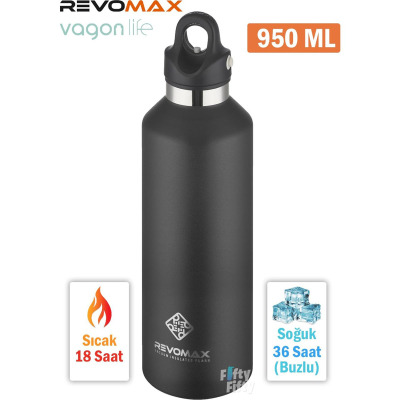 Revomax Paslanmaz Çelik Vakumlu Matara Siyah 950 ml - 1