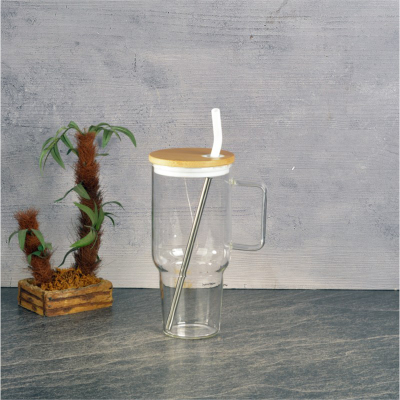 Tohana Maxi Bambu Kapaklı Cam Kupa 1000 ml - TOHANA