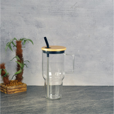 Tohana Maxi Bambu Kapaklı Cam Kupa Siyah 1000 ml - TOHANA