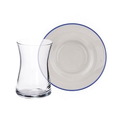 Tulu Beyza 12 Parça Çay Seti Krem+Mavi File - TULU