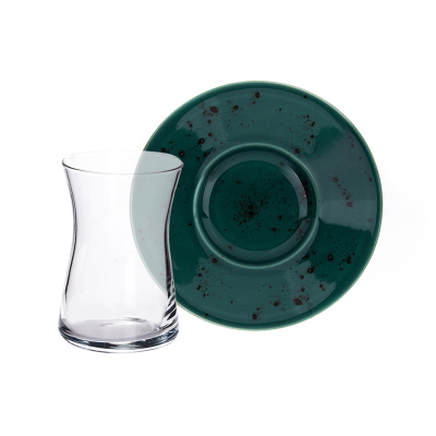 Tulu Heybeli Çay Seti 6'Lı Antik 72 Turkuaz - TULU PORSELEN