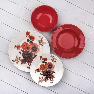 Tulu Liana Yemek Seti 24 Parça Kırmızı Db1246 - TULU