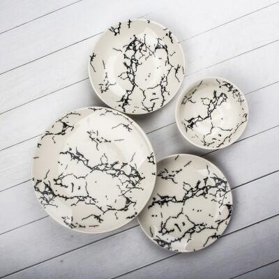 Tulu Porselen 24 Parça Yemek Takımı BS011 Transparan Siyah - TULU