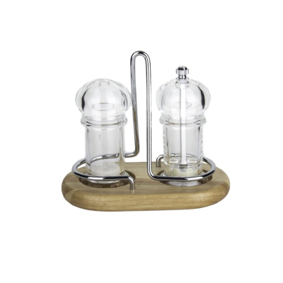 Ultraform Ahşap Standlı Akrilik Tuzluk Biberlik Seti 11 Cm - ULTRAFORM