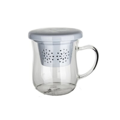 Ultraform Porselen Süzgeçli Kapaklı Oval Kupa Mavi - ULTRAFORM