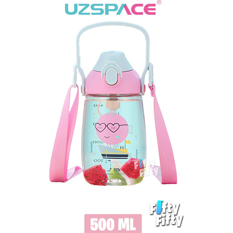 Uzspace Tritan Pipetli Çocuk Matarası Pembe 500 ml - 1
